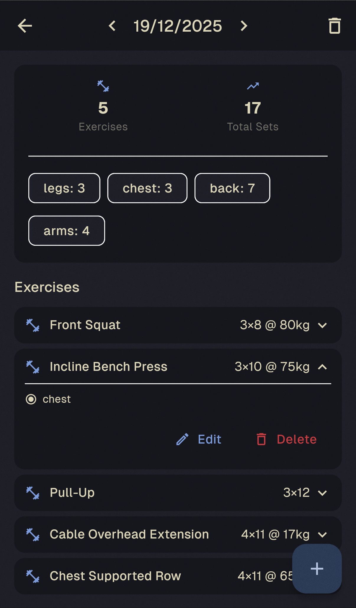 Workout session detail